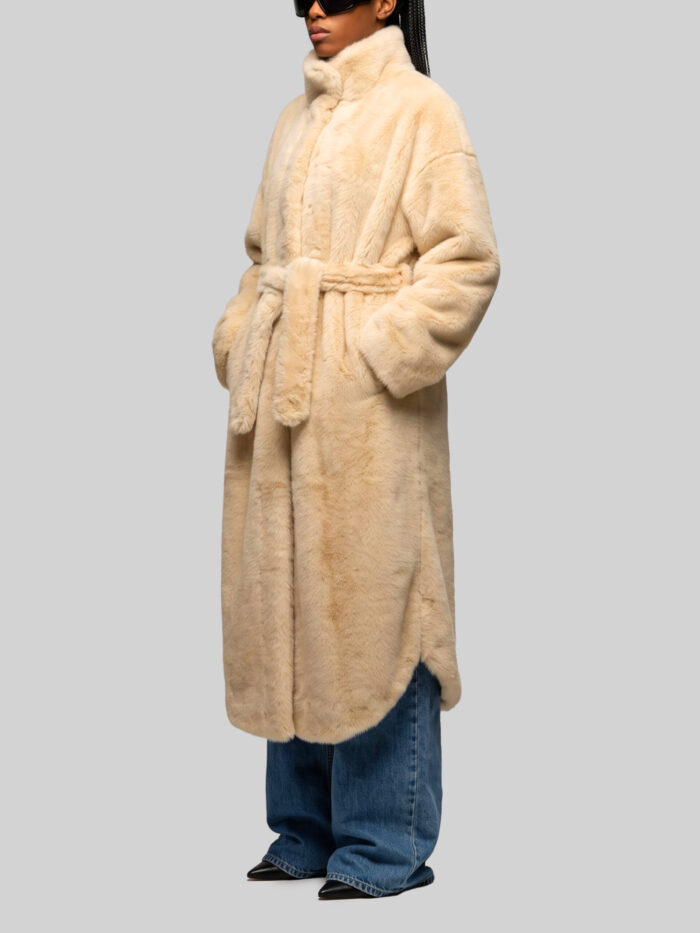 The Frankie Shop Camel Ravello faux fur robe coat