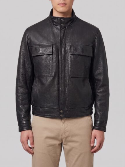 Salvatore Santoro Black hammered leather bomber jacket