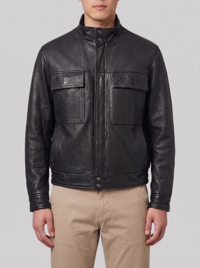 salvatore santoro black hammered leather bomber jacket Salvatore Santoro Black hammered leather bomber jacket