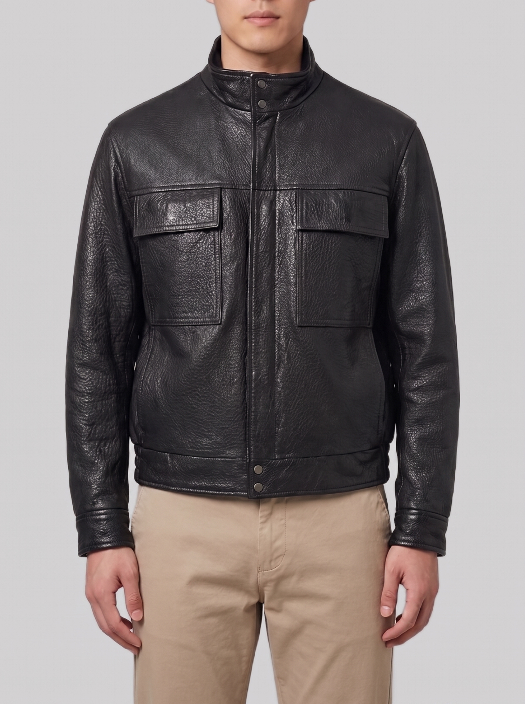 Salvatore Santoro Black hammered leather bomber jacket