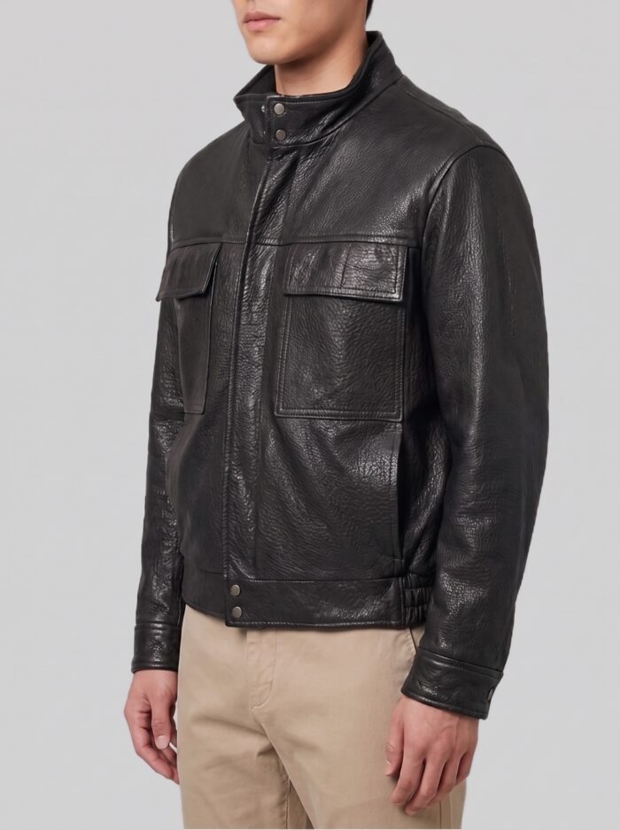 Salvatore Santoro Black hammered leather bomber jacket