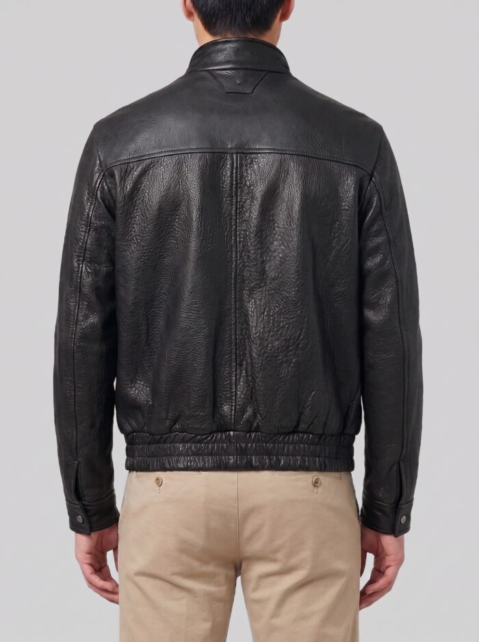 Salvatore Santoro Black hammered leather bomber jacket