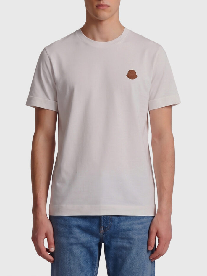 moncler cotton t shirt with leather logo Moncler Cotton t-shirt with leather logo