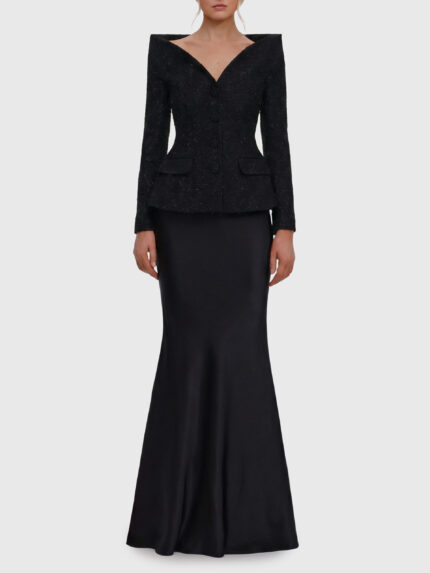 Self Portrait Metallic bouclé satin maxi dress
