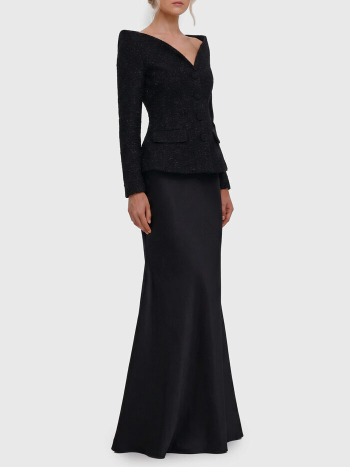 Self Portrait Metallic bouclé satin maxi dress