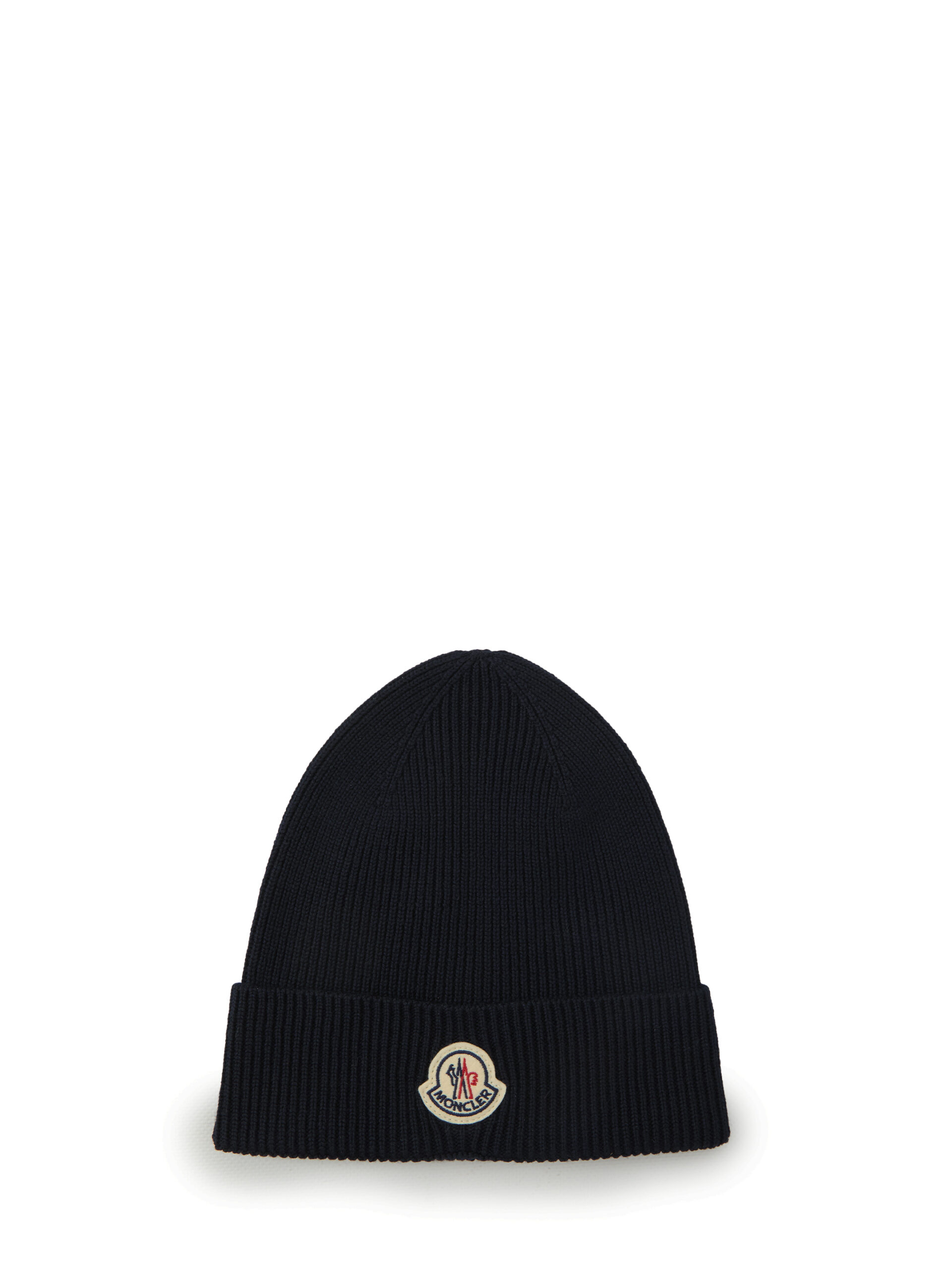Moncler Navy blue wool beanie with logo