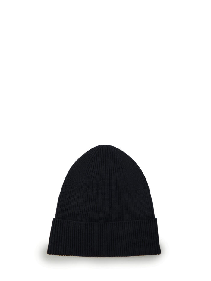 Moncler Navy blue wool beanie with logo