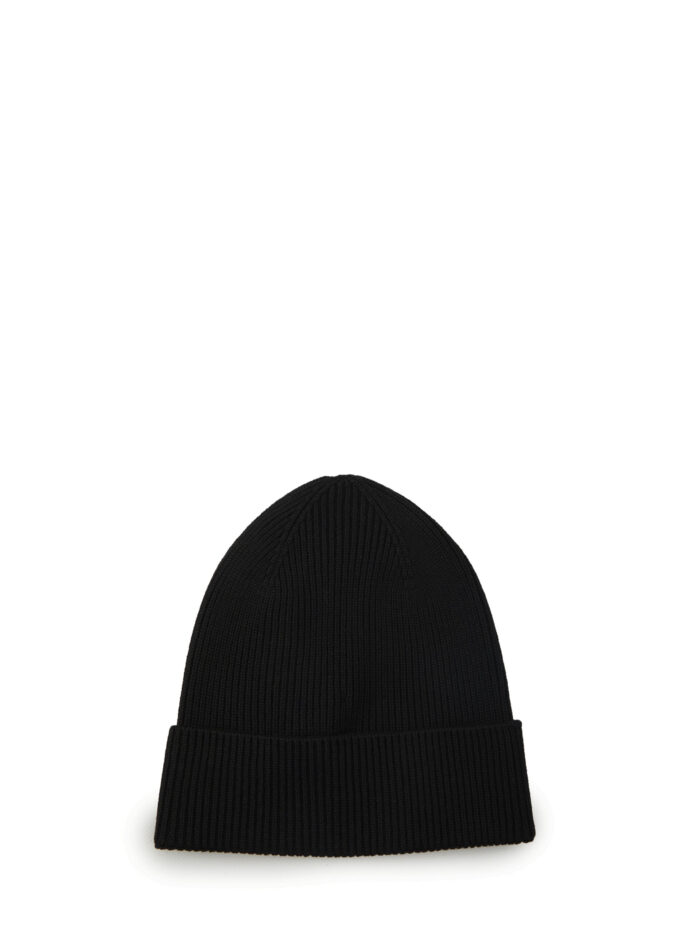 Moncler Black wool beanie with logo