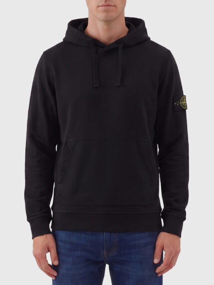 Stone Island Black brushed cotton hoodie
