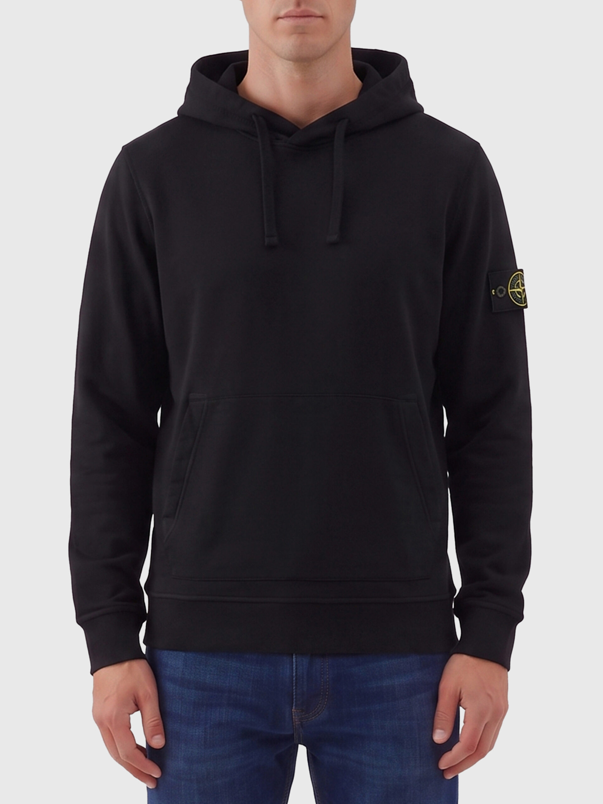 Stone Island Black brushed cotton hoodie