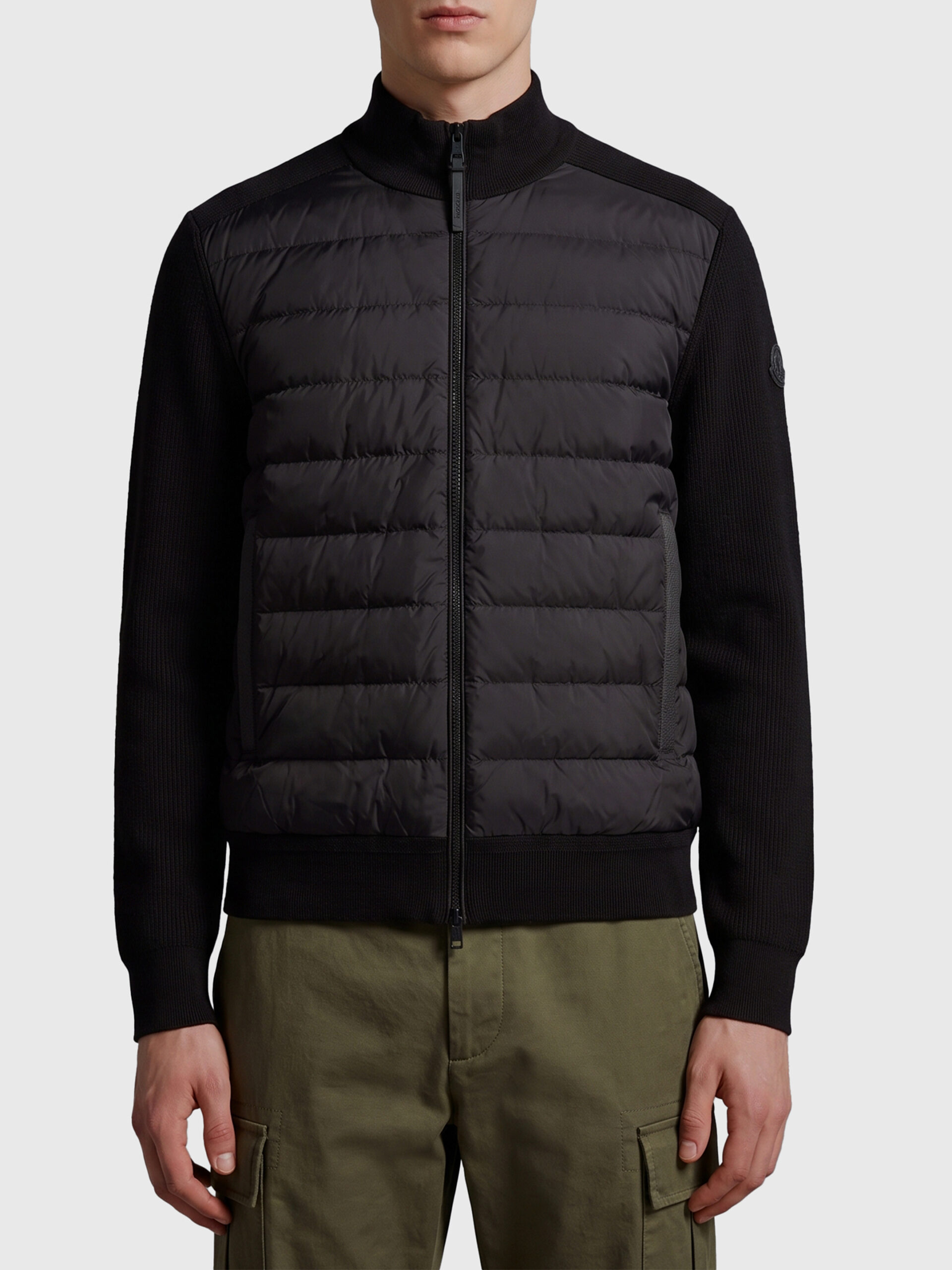 Moncler Black quilted zip-up cardigan