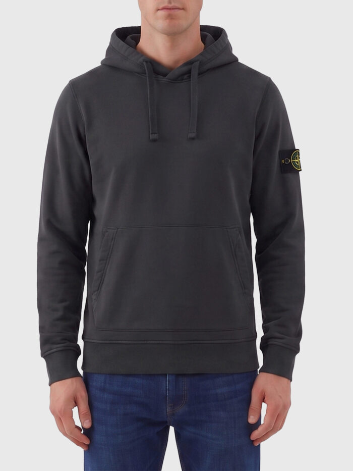 stone island lead grey brushed cotton hoodie Stone Island Lead grey brushed cotton hoodie