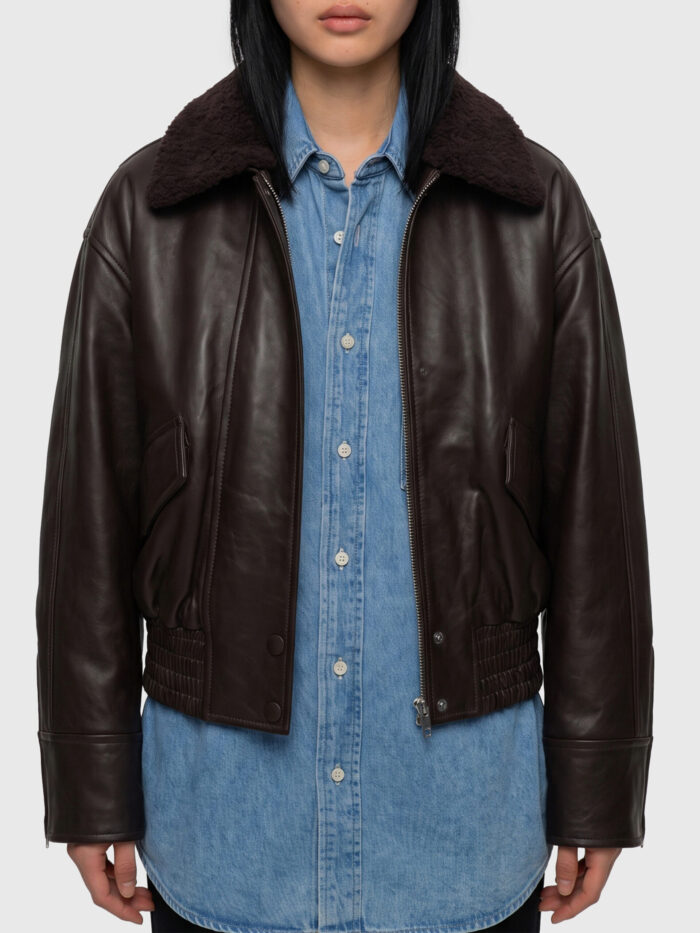 ivy oak dark brown leather iolaila lane bomber jacket Ivy Oak Dark brown leather IOLaila Lane bomber jacket