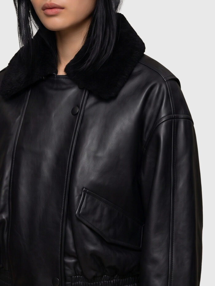 Ivy Oak Black leather IOLaila Lane bomber jacket