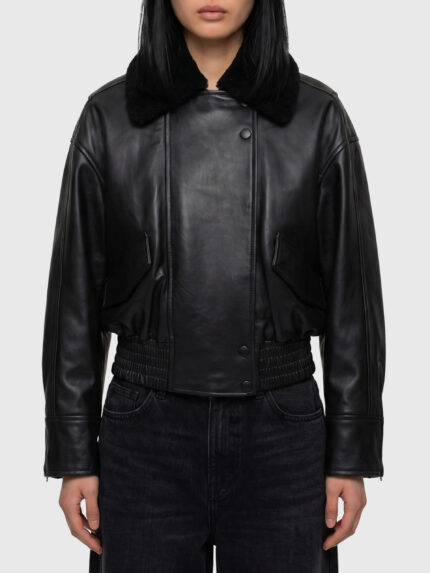 Ivy Oak Black leather IOLaila Lane bomber jacket