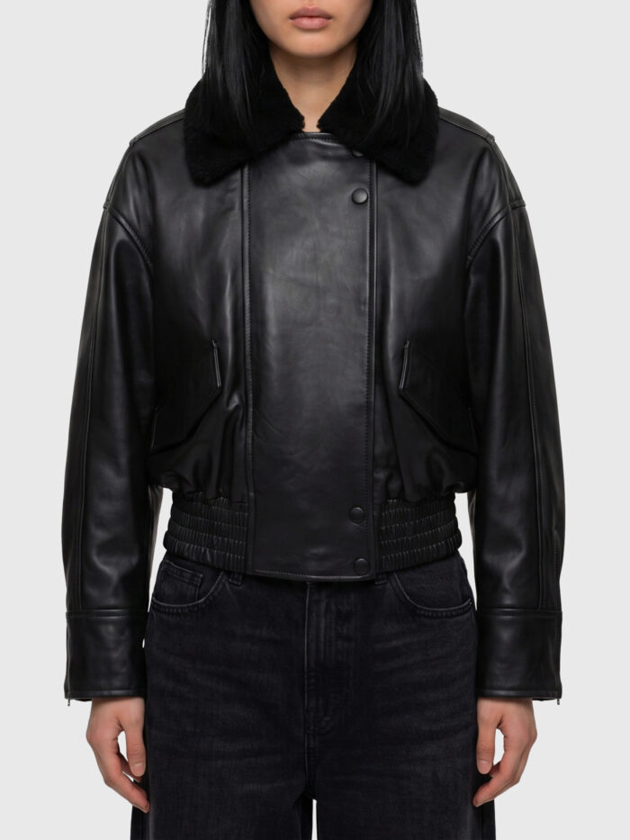ivy oak black leather iolaila lane bomber jacket Ivy Oak Black leather IOLaila Lane bomber jacket