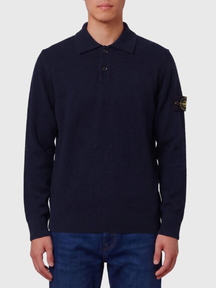 Stone Island Navy blue RWS virgin wool polo shirt