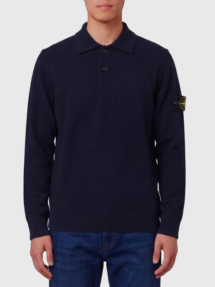 Stone Island Navy blue RWS virgin wool polo shirt