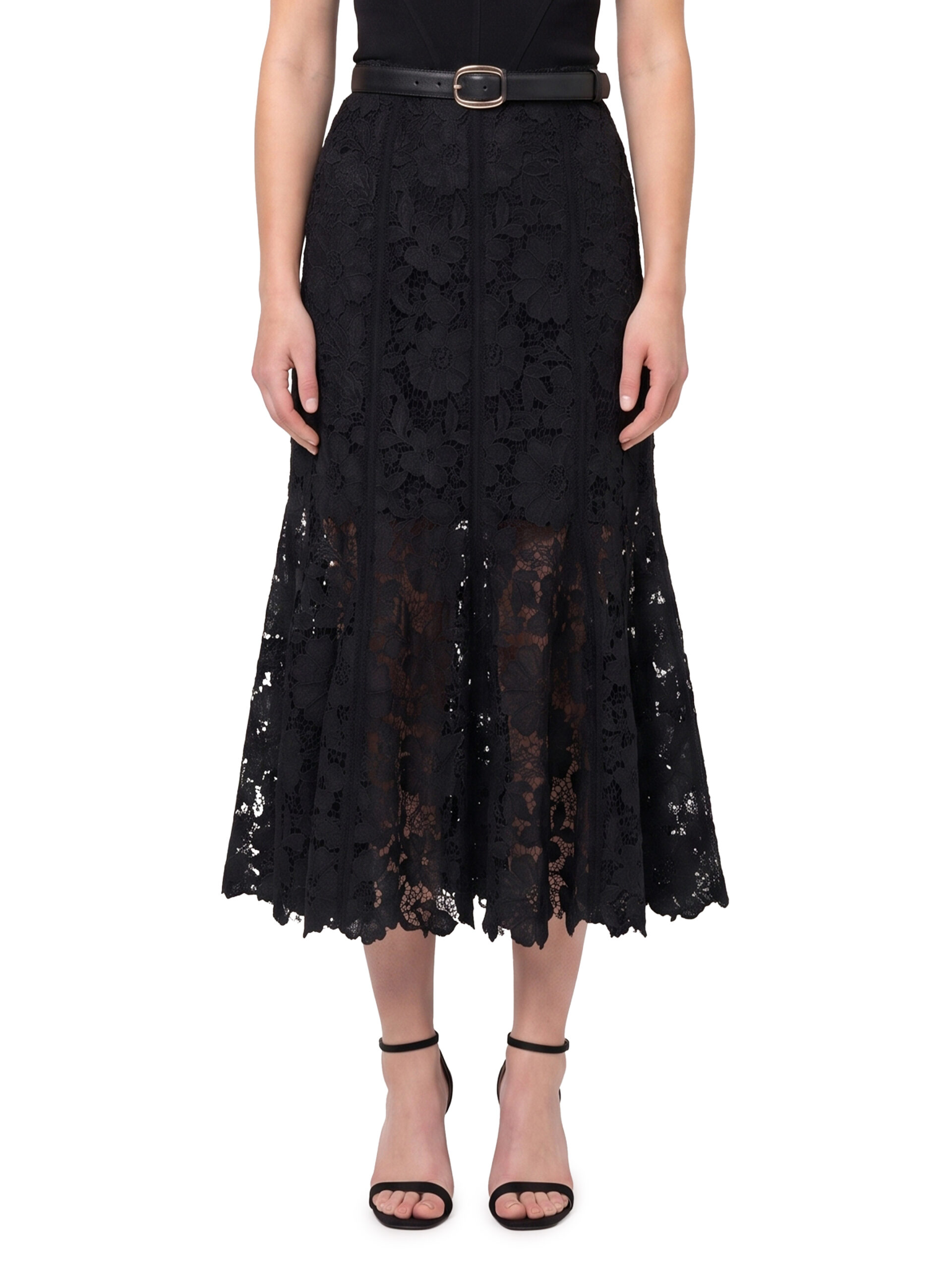 Self Portrait Black lace midi skirt