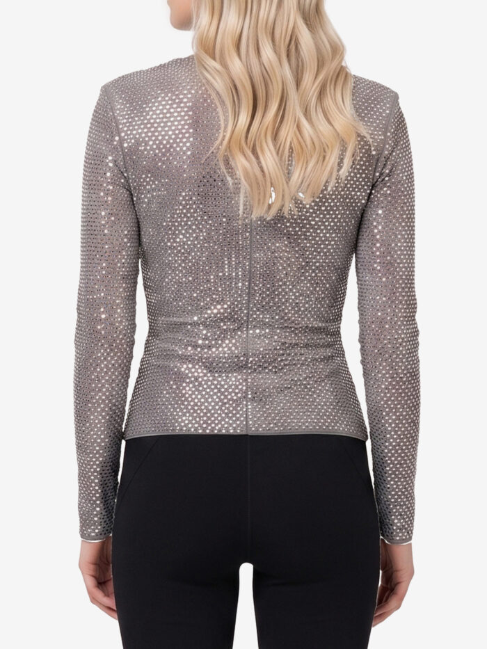 Self Portrait Grey rhinestone mesh wrap top