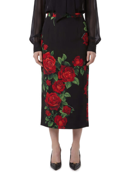 Dolce&gabbana Red Rose print midi skirt