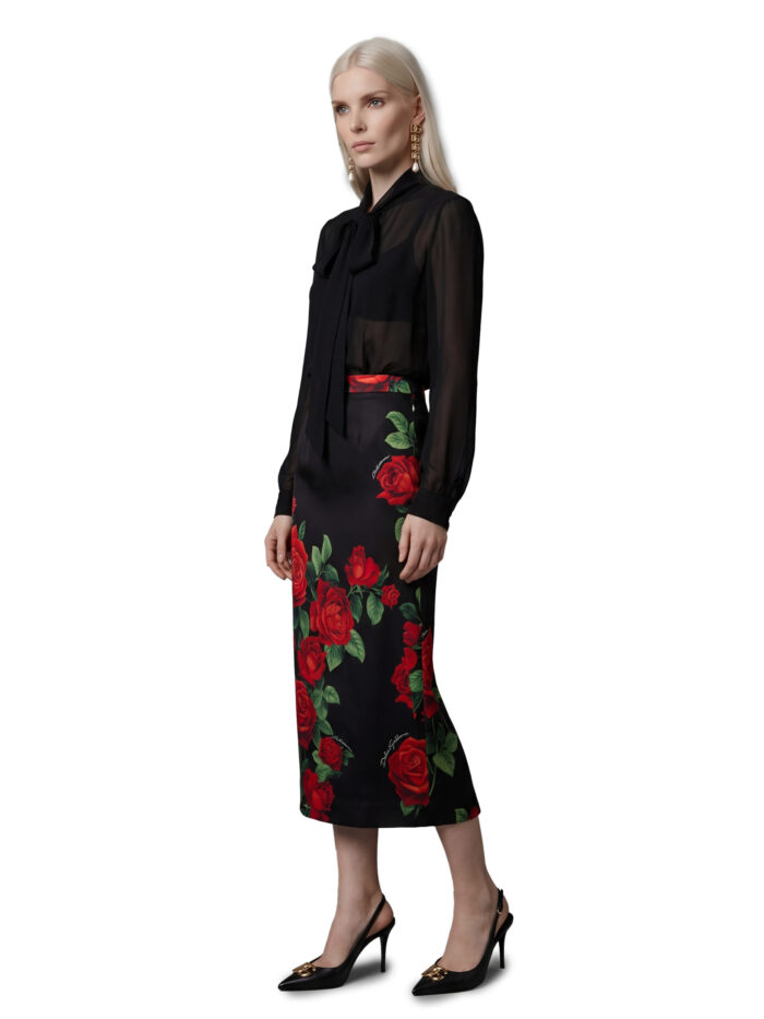 Dolce&gabbana Red Rose print midi skirt