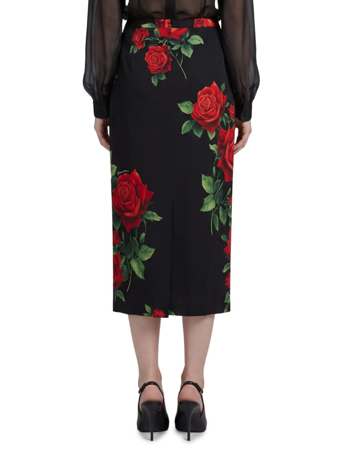 Dolce&gabbana Red Rose print midi skirt