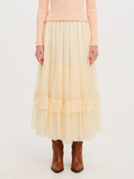 Chloe Long skirt with silk muslin ruffle
