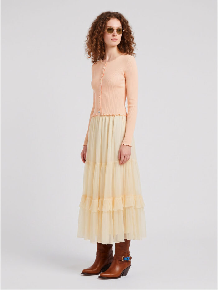Chloe Long skirt with silk muslin ruffle