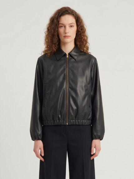 Sutton New York Black faux leather cropped bomber