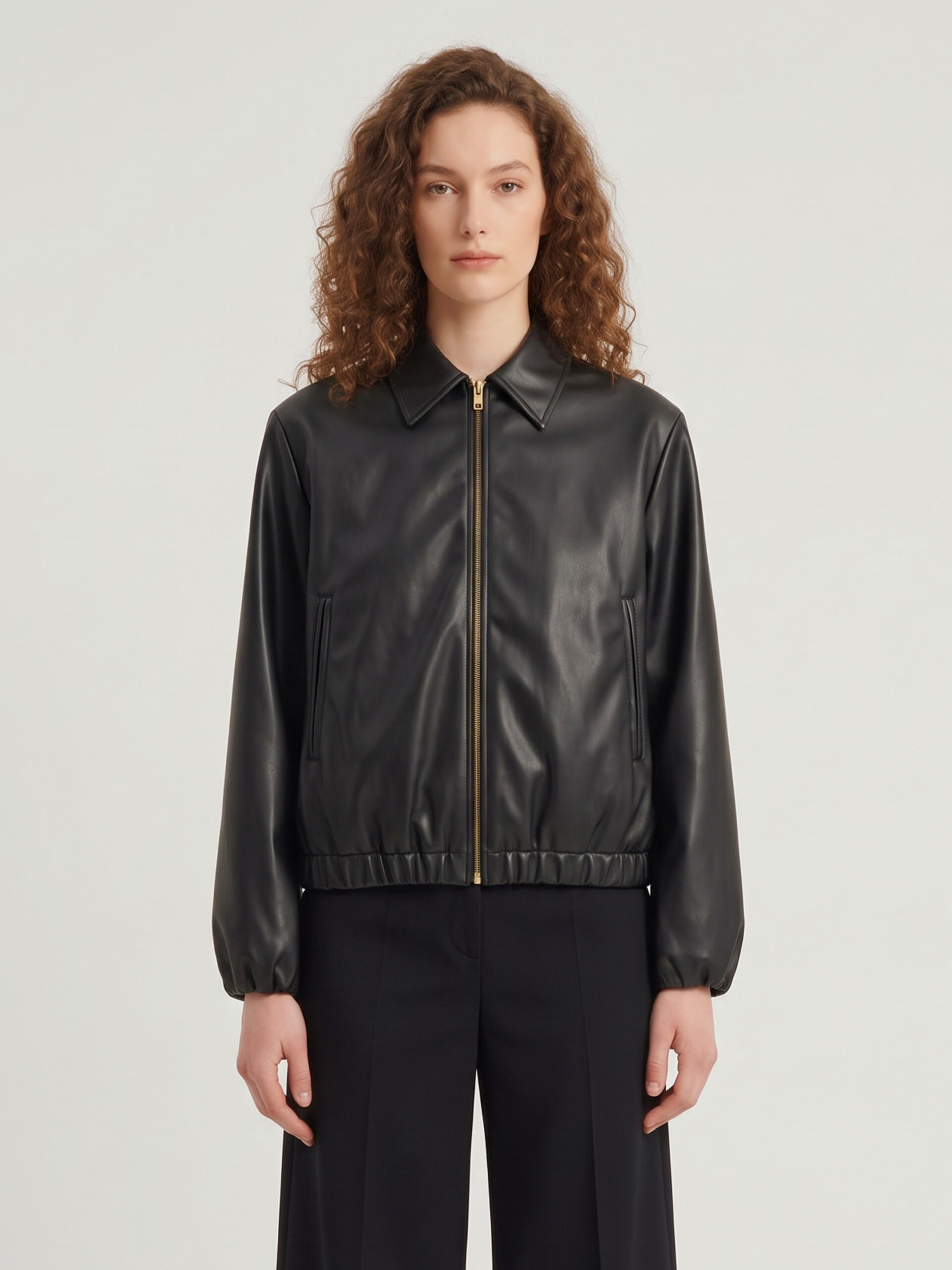 Sutton New York Black faux leather cropped bomber