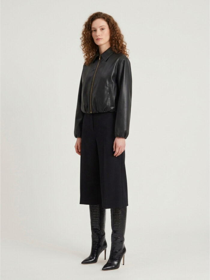 Sutton New York Black faux leather cropped bomber