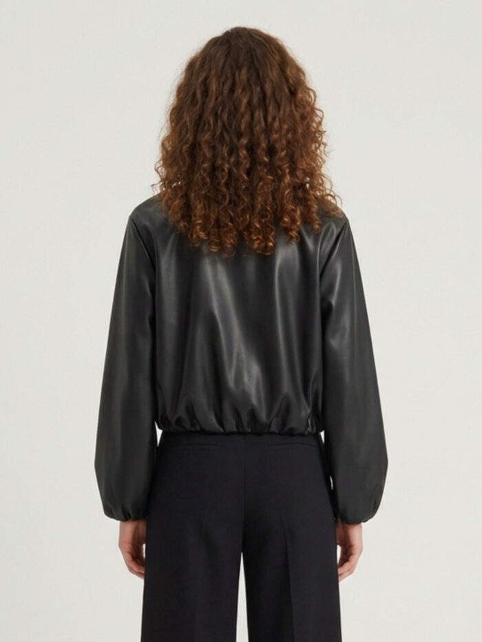Sutton New York Black faux leather cropped bomber