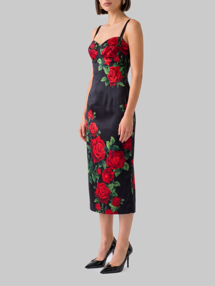 Dolce&gabbana Midi dress in rose-print satin