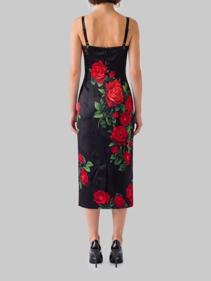 Dolce&gabbana Midi dress in rose-print satin