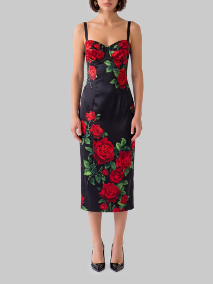 Dolce&gabbana Midi dress in rose-print satin