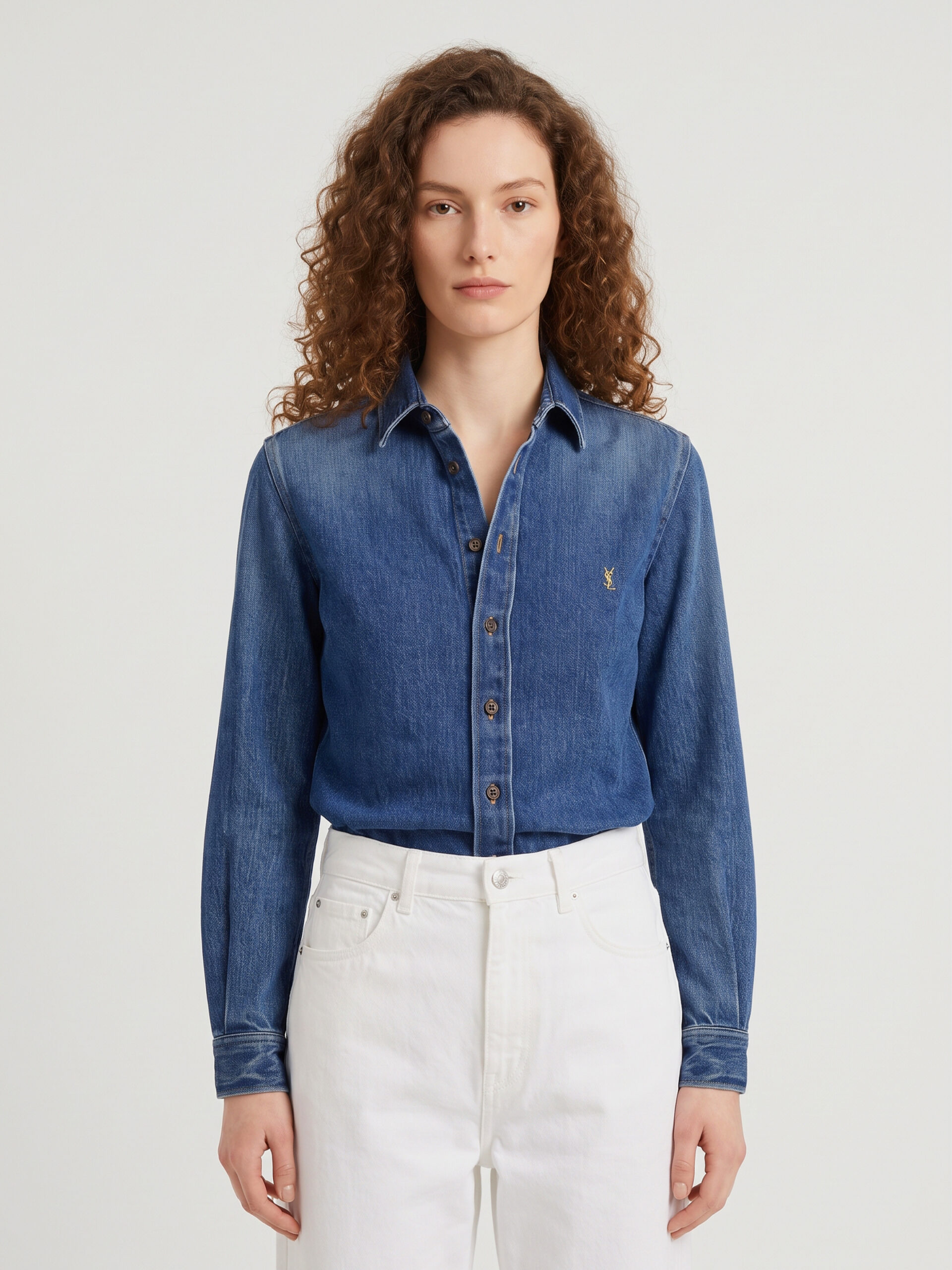 Saint Laurent Cassandre denim shirt in Reef Blue