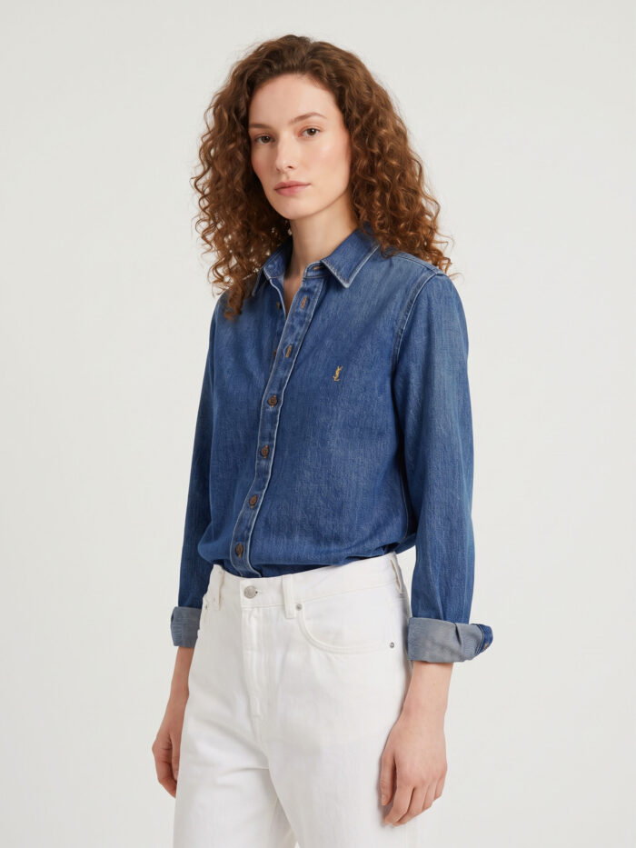 Saint Laurent Cassandre denim shirt in Reef Blue