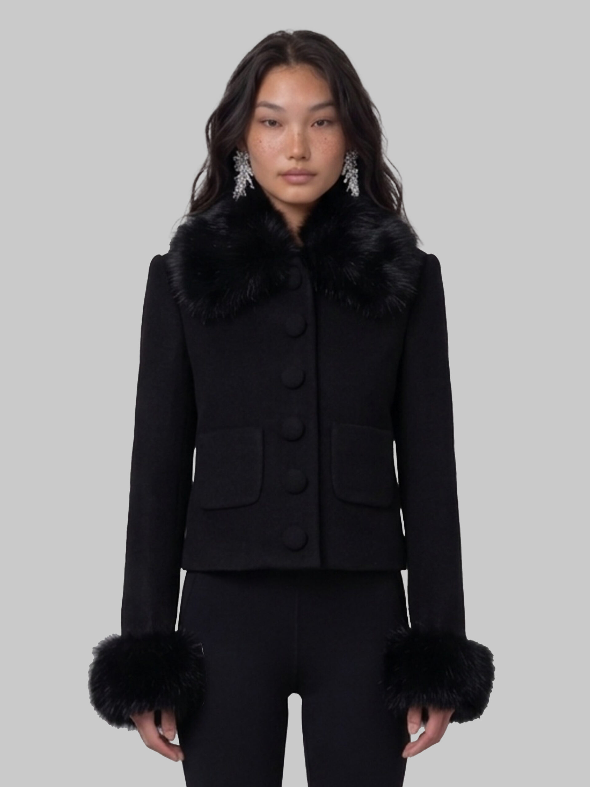 Self Portrait Short coat with faux fur inserts