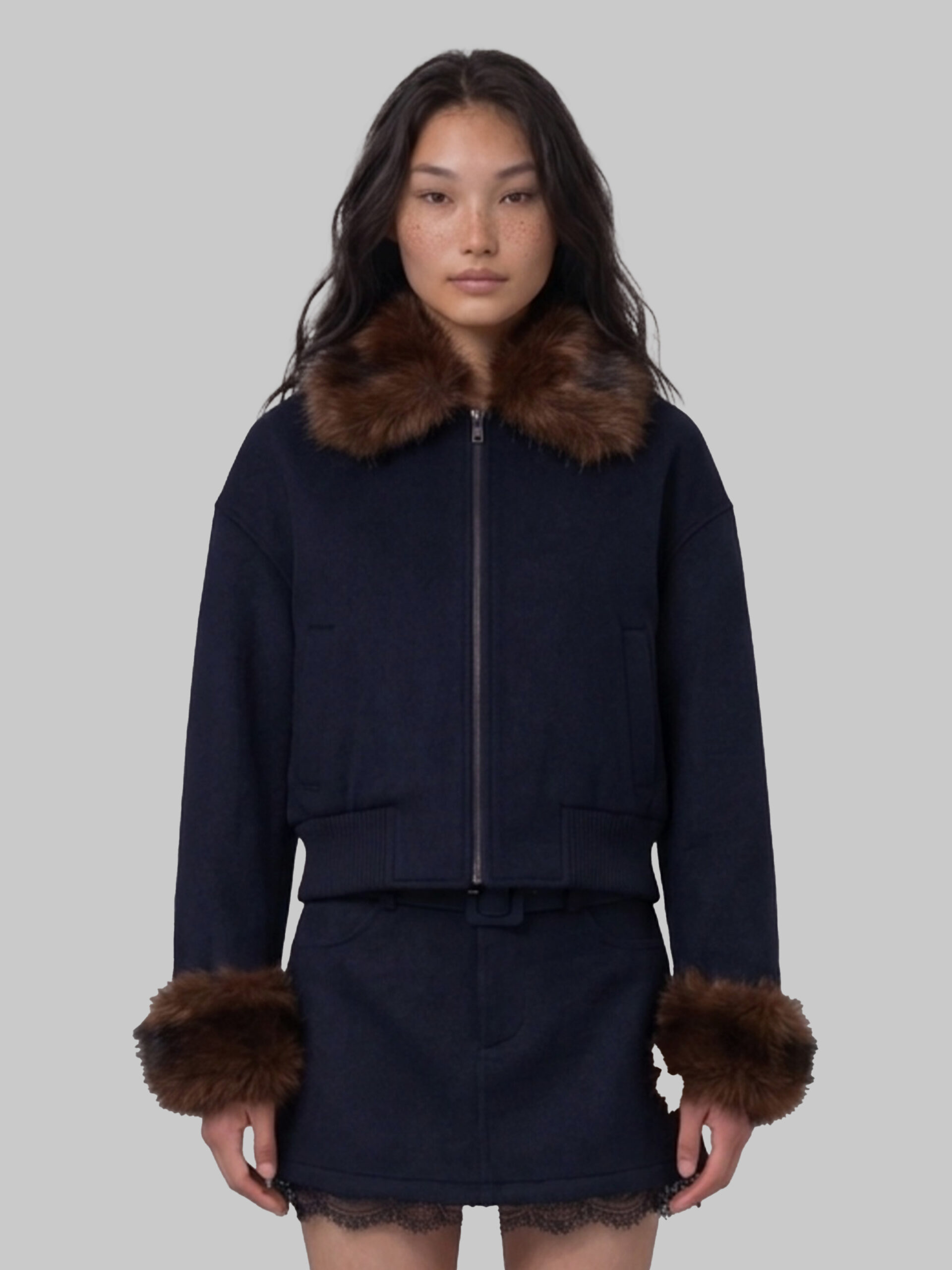 Self Portrait Short coat with fur inserts