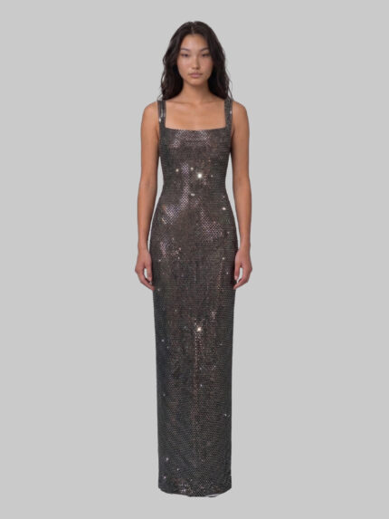 Self Portrait Gunmetal Square maxi dress with rhinestones
