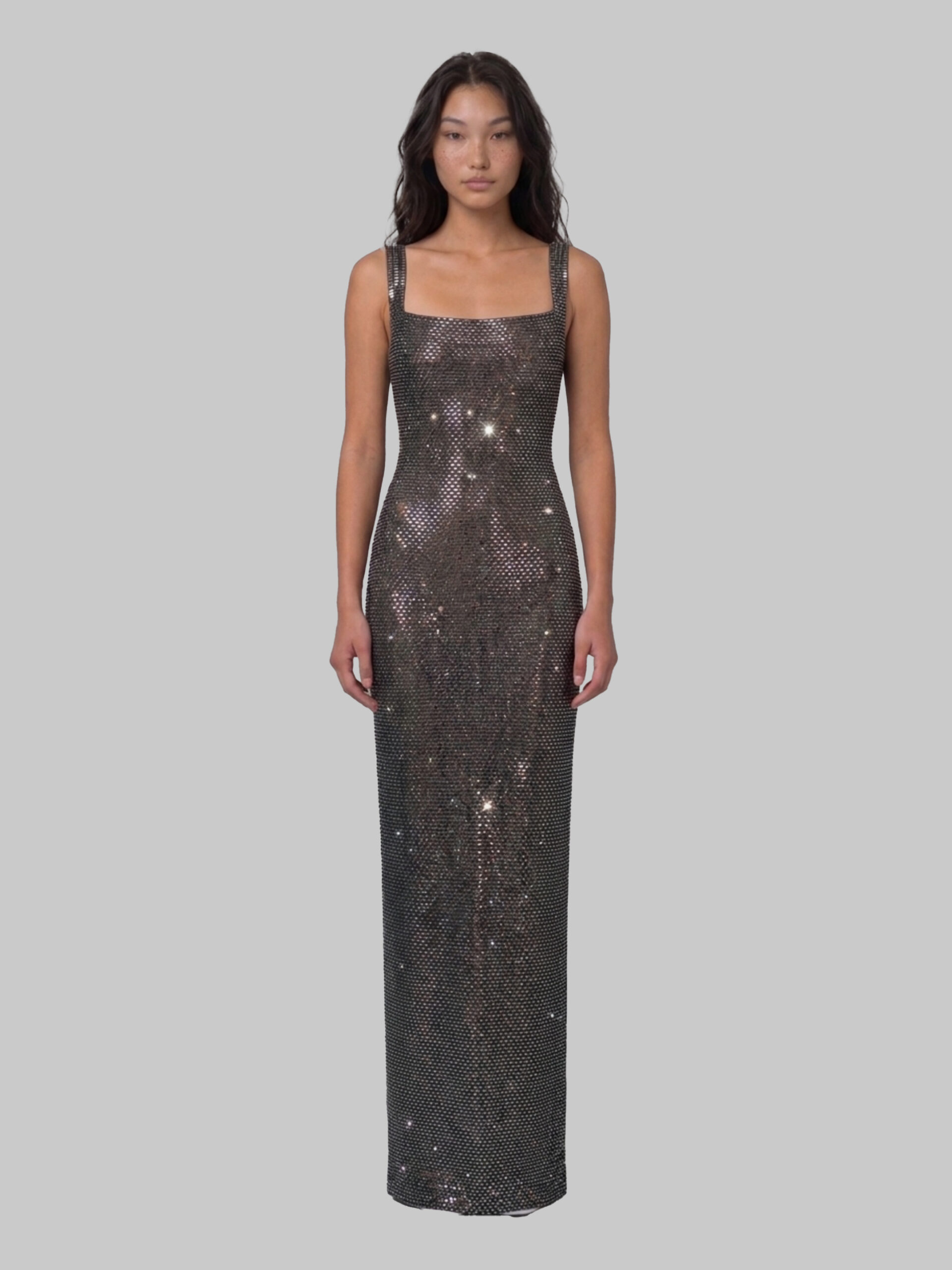 Self Portrait Gunmetal Square maxi dress with rhinestones