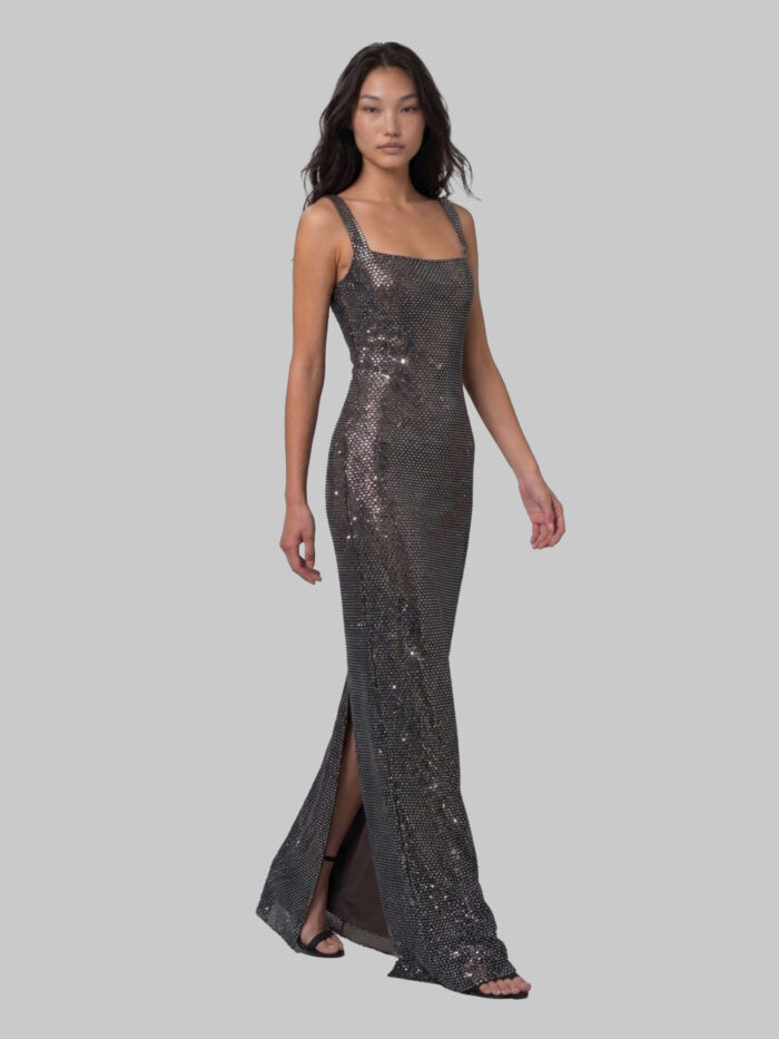 Self Portrait Gunmetal Square maxi dress with rhinestones