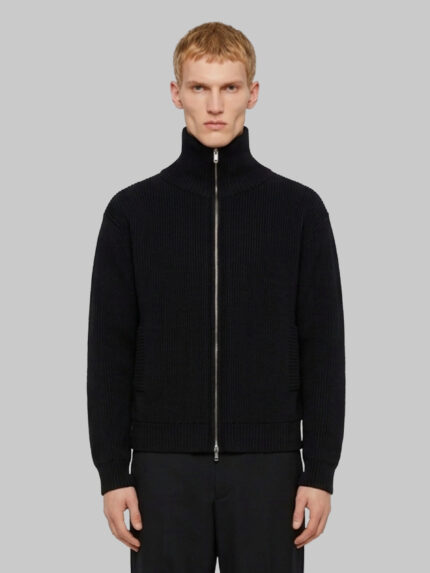Balenciaga High-neck cotton blend cardigan