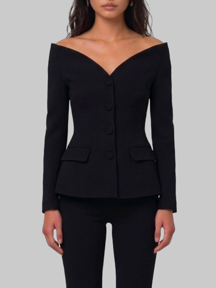 Self Portrait Black wool crepe jacket