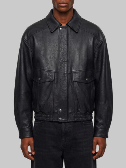 Dunst Black vintage leather oversized bomber