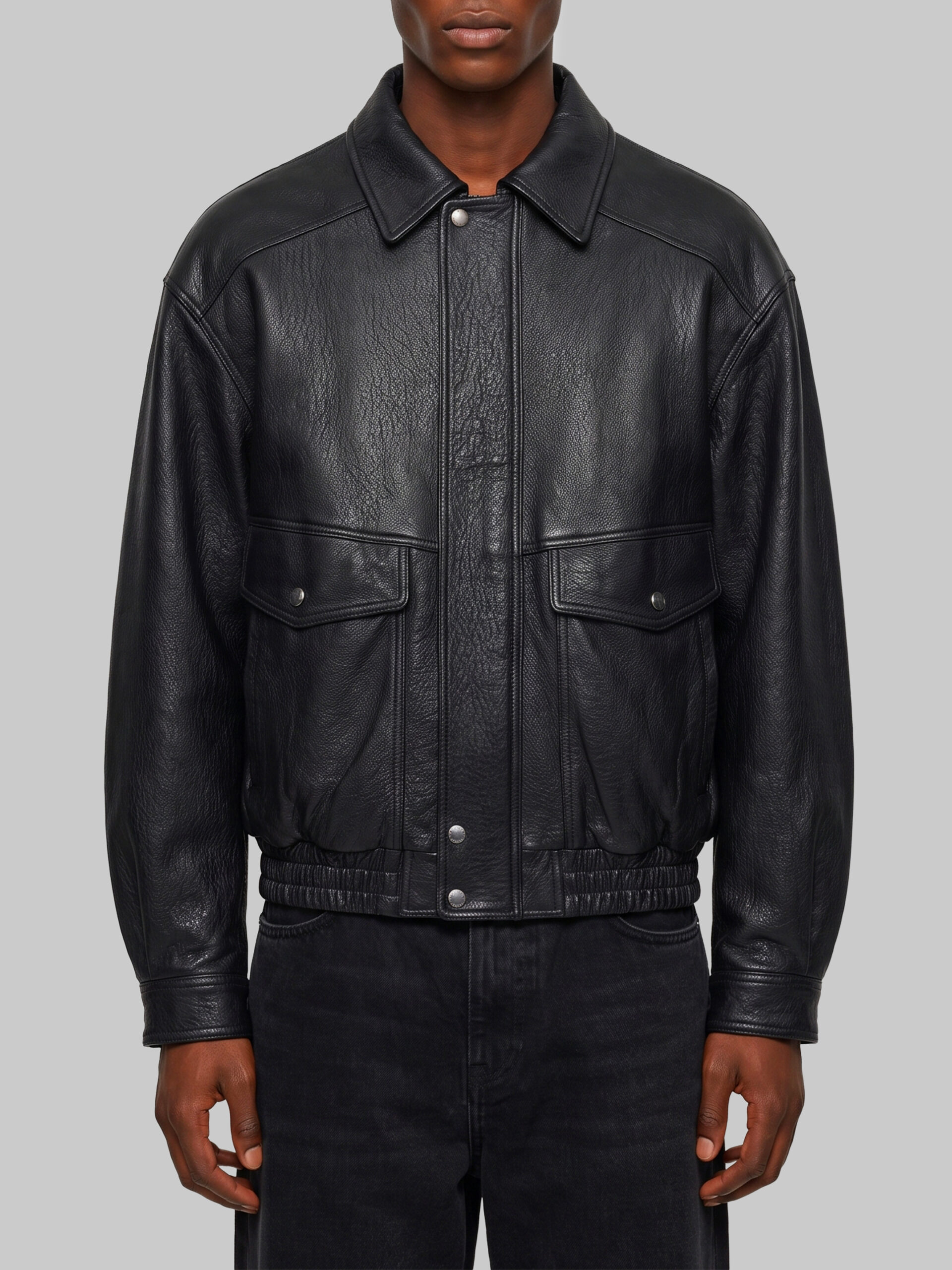 Dunst Black vintage leather oversized bomber