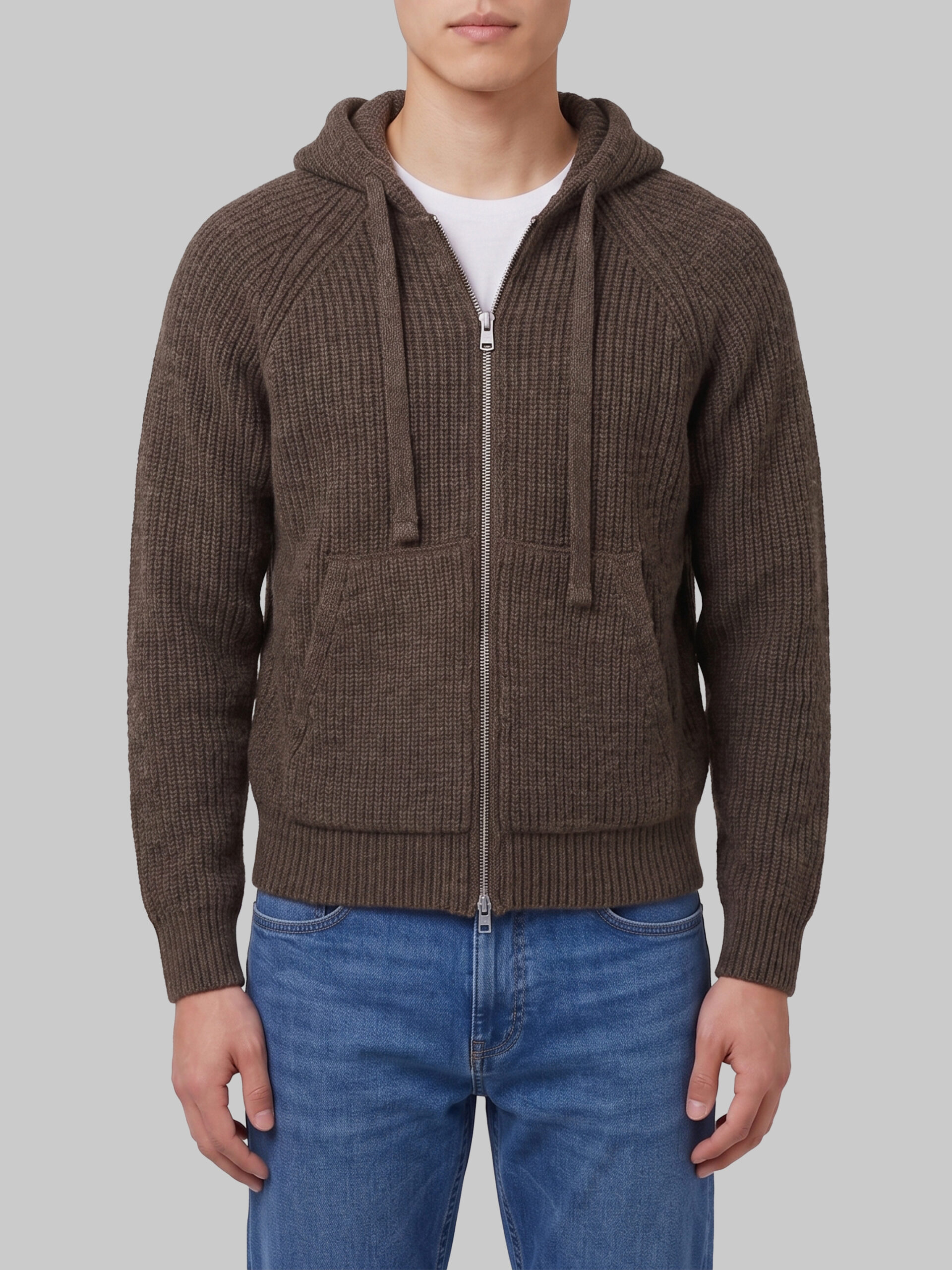 Dunst Brown hooded knit cardigan