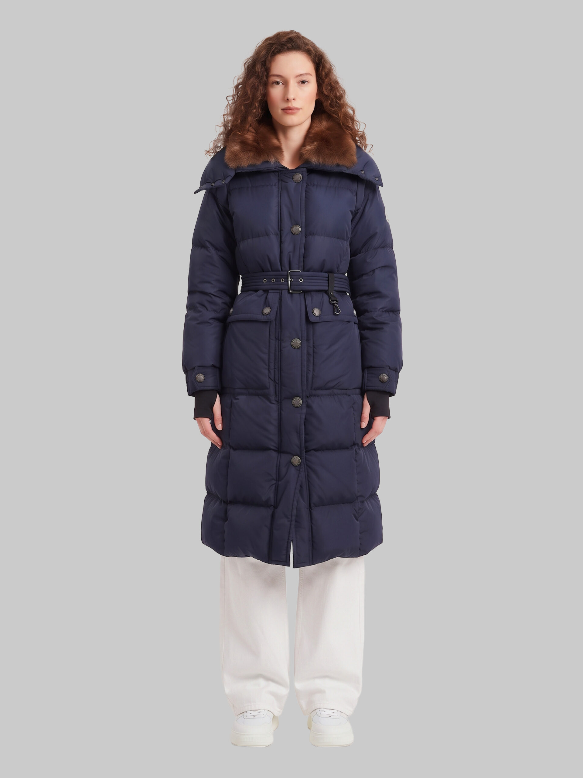 Moncler Grenoble Gelissette long down jacket with shearling