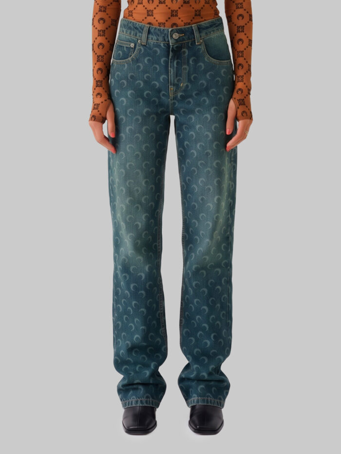 marine serre moon laser dark blue wash denim straight jeans Marine Serre Moon laser dark blue wash denim straight jeans